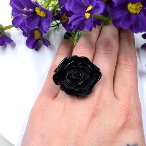 Black Rose Vintage Acrylic Statement Ring - Adjustable Size